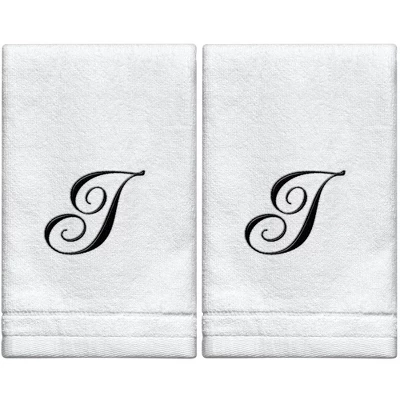 Creative Scents Set Of 2 White Fingertip Monogrammed Towels, Black Embroidered 17 Creative Scents Set Of 2 White Fingertip Monogrammed Towels, Black Embroidered - Image 15