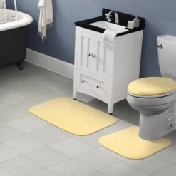 3pc Washable Nylon Bathroom Rug Set Yellow - Garland Rug
