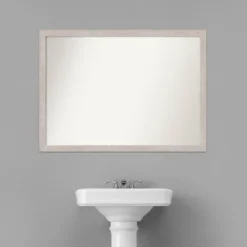 41" X 30" Non-Beveled Marred Wood Bathroom Wall Mirror Silver - Amanti Art -Bathroom Accessories Store GUEST 6a40124f 050c 4439 9e05 af5beff2d0af