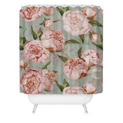 UtArt Peach Peonies Watercolor Pattern On Teal Sepia Shower Curtain - Deny Designs 7 UtArt Peach Peonies Watercolor Pattern On Teal Sepia Shower Curtain - Deny Designs -Bathroom Accessories Store GUEST 6eae87b2 fc1e 48dc a1d1 0697621e6bca