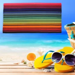 Unique Bargains Soft Absorbent Beach Towel Classic Design Colorful 59"x30" For Beach 1 Pcs