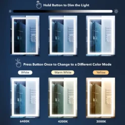 Remy Rectangular Frameless Anti-Fog Aluminum Front-lit Tri-color LED Bathroom Vanity Mirror With Smart Touch Control - JONATHAN Y -Bathroom Accessories Store GUEST 73f45da5 3ede 4b52 82df 7ca2de016976