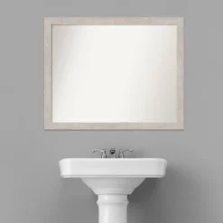 31" X 25" Non-Beveled Marred Wood Bathroom Wall Mirror Silver - Amanti Art -Bathroom Accessories Store GUEST 78e33940 9314 4e36 a9f5 59935a98de61