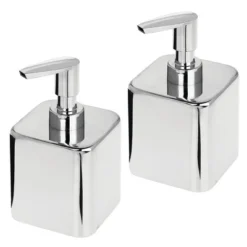 MDesign Compact Square Metal Refillable Soap Dispenser Pump, 2 Pack -Bathroom Accessories Store GUEST 7bd90154 a375 4061 8b72 acffef9c3b4f