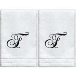 Creative Scents Set Of 2 White Fingertip Monogrammed Towels, Black Embroidered 33 Creative Scents Set Of 2 White Fingertip Monogrammed Towels, Black Embroidered -Bathroom Accessories Store GUEST 7c304203 32fa 4c2b 8cff 59b89e551697