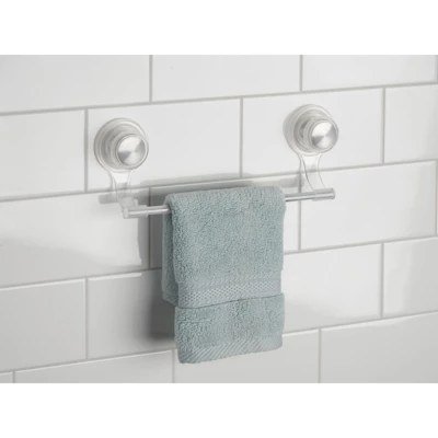 MDesign Wall Mount Suction Towel Bar Holder For Bathroom, 2 Pack - Clear/Brushed 4 MDesign Wall Mount Suction Towel Bar Holder For Bathroom, 2 Pack - Clear/Brushed - Image 2