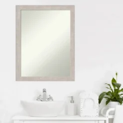 21" X 27" Non-Beveled Marred Wood Bathroom Wall Mirror Silver - Amanti Art -Bathroom Accessories Store GUEST 7e1a0ea4 47cf 4df9 9bed 2136ae87e84b