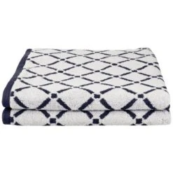 Plush And Absorbent Cotton Oversized 2-Piece Geometric Diamond 34" X 68" Bath Sheet Set - Blue Nile Mills -Bathroom Accessories Store GUEST 812dee89 1fe7 4545 b03a 29ec888d0538