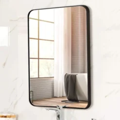 Serio 22" X 30" Brushed Metal Framed Rounded Corner Rectangular Vanity Mount Decorative Bathroom Vanity Mirrors-The Pop Home -Bathroom Accessories Store GUEST 81df8758 06de 4c8e 91bc 6627fec79111