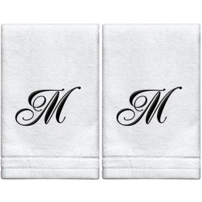 Creative Scents Set Of 2 White Fingertip Monogrammed Towels, Black Embroidered 21 Creative Scents Set Of 2 White Fingertip Monogrammed Towels, Black Embroidered - Image 19