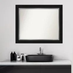 34" X 28" Non-Beveled Eva Bathroom Wall Mirror Black - Amanti Art -Bathroom Accessories Store GUEST 863fe1fb da45 4316 b751 c09cbc893215
