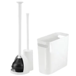 MDesign 3 Piece Plastic Bathroom Set, Bowl Brush/Plunger And Trash Can -Bathroom Accessories Store GUEST 87e651c4 e625 484f ac65 fbcf6e0cd053