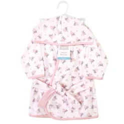Hudson Baby Infant Girl Cotton Rich Bathrobe, Pink Gray Floral, 0-9 Months