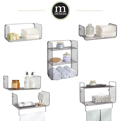 MDesign Bath Storage Organizer Shelving Set Of 2 - 1 Shelf With Towel Bar 5 MDesign Bath Storage Organizer Shelving Set Of 2 - 1 Shelf With Towel Bar - Image 3