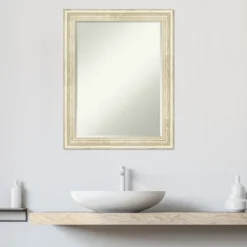 Amanti Art Country White Wash Petite Bevel Wood Bathroom Wall Mirror 28.5 X 22.5 In. -Bathroom Accessories Store GUEST 96f2b97b d908 4a10 829c b0d2d45915d6