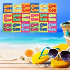 Unique Bargains Soft Absorbent Beach Towel Slippers Pattern Classic Design Colorful 59"x30" For Beach 1 Pcs