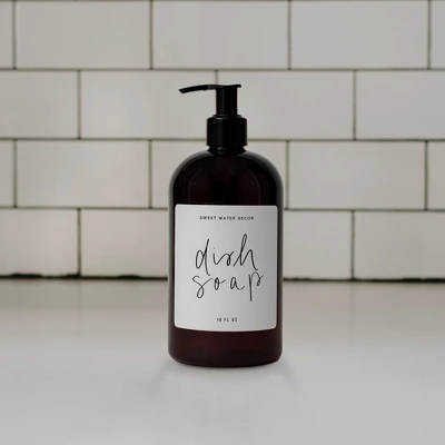 Sweet Water Decor Amber Plastic White Script Label Dish Soap Dispenser - 16oz 3 Sweet Water Decor Amber Plastic White Script Label Dish Soap Dispenser - 16oz