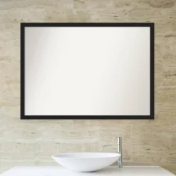40" X 29" Non-Beveled Grace Brushed Narrow Bathroom Wall Mirror Metallic Silver - Amanti Art -Bathroom Accessories Store GUEST 99c866a3 d1f7 4855 948b 677c1b007c0e