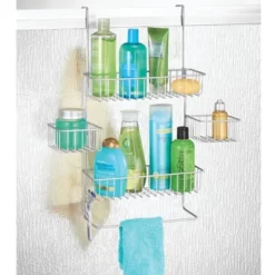 MDesign X-Wide Metal Over Door Bathroom Tub/Shower Caddy Organizer