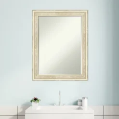 Amanti Art Country White Wash Petite Bevel Wood Bathroom Wall Mirror 28.5 X 22.5 In. -Bathroom Accessories Store GUEST 9f3cf5f2 a8ee 4440 8599 93f8bd3148aa