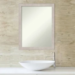 21" X 27" Non-Beveled Marred Wood Bathroom Wall Mirror Silver - Amanti Art -Bathroom Accessories Store GUEST a1d12283 d94c 4525 94cf bf1cb1a97569