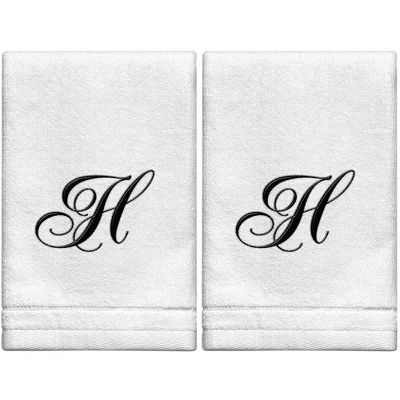 Creative Scents Set Of 2 White Fingertip Monogrammed Towels, Black Embroidered 16 Creative Scents Set Of 2 White Fingertip Monogrammed Towels, Black Embroidered - Image 14