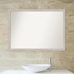 41" X 30" Non-Beveled Marred Wood Bathroom Wall Mirror Silver - Amanti Art -Bathroom Accessories Store GUEST a276ca0e 3b0c 4dcc bd55 19697c6abeda