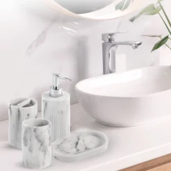 4pc Marble Resin Marble Effect Bath Accessory Set White - Kralix -Bathroom Accessories Store GUEST a34274e8 d016 420c 9d6e 03c8611230a4