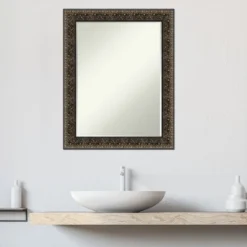 Amanti Art Intaglio Embossed Black Petite Bevel Wood Bathroom Wall Mirror 28.5 X 22.5 In. -Bathroom Accessories Store GUEST a72fcf09 bd96 407b a79a 21d4b8e74cd6