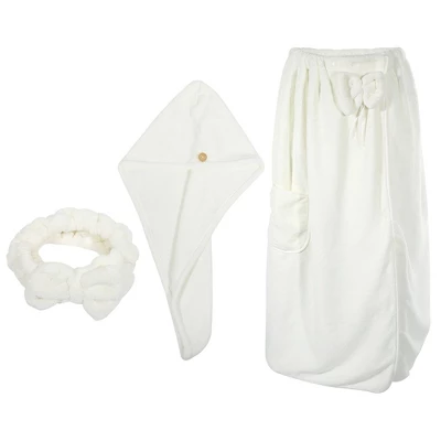 Unique Bargains Women's Bath Wrap Towel Body Wrap For Shower Spa Adjustable Robes With Hair Dry Cap Headband 1 Set 6 Unique Bargains Women's Bath Wrap Towel Body Wrap For Shower Spa Adjustable Robes With Hair Dry Cap Headband 1 Set - Image 4