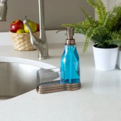Home Basics Plastic Soap Dispenser With Brushed Steel Top And Fixed Sponge Holder -Bathroom Accessories Store GUEST aa71f8e6 4cce 4e64 b461 8d59b12deaea