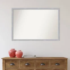 38" X 26" Non-Beveled Grace Narrow Bathroom Wall Mirror Brushed Nickel - Amanti Art -Bathroom Accessories Store GUEST b195175c 9e31 468a b8b5 e17b213b79ab