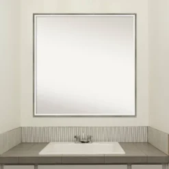 27" X 27" Non-Beveled Lucie Wood Bathroom Wall Mirror Silver - Amanti Art -Bathroom Accessories Store GUEST b2219baa a389 4310 9469 ed16816ea8ab