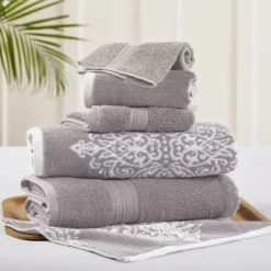 Modern Threads 6 Piece Reversible Yarn Dyed Jacquard Towel Set, Artesia Damask. -Bathroom Accessories Store GUEST b5346a04 1379 49b2 b208 9d7d526995f1