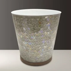 Pearl Escent Mosaic And Wood Bathroom Wastebasket - Nu Steel -Bathroom Accessories Store GUEST b798328d 99f5 4f71 b504 9a8836a53a5f