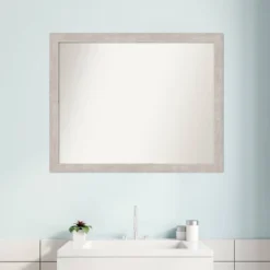 31" X 25" Non-Beveled Marred Wood Bathroom Wall Mirror Silver - Amanti Art -Bathroom Accessories Store GUEST b9e4882c 745b 47cf 98f7 86aba907e83e