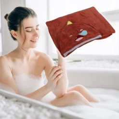 Unique Bargains Soft Absorbent Coral Fleece Hooded Towel For Bathroom Classic Design 53"x31" Wine Red 1 Pc -Bathroom Accessories Store GUEST b9fcd773 9825 465b a4cb f6cf48e4ac21