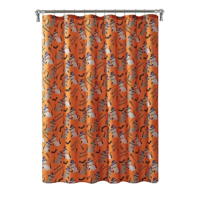 Kate Aurora Halloween Accents Kitty Witches & Broomsticks Festive Orange Fabric Shower Curtain - Standard Size 3 Kate Aurora Halloween Accents Kitty Witches & Broomsticks Festive Orange Fabric Shower Curtain - Standard Size