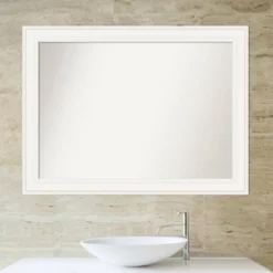 44" X 33" Non-Beveled Ridge White Bathroom Wall Mirror - Amanti Art -Bathroom Accessories Store GUEST bf53bfec 0a68 4d4b b530 5360d2bcb584
