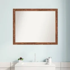 31" X 25" Non-Beveled Fresco Wood Bathroom Wall Mirror Light Pecan Brown - Amanti Art -Bathroom Accessories Store GUEST c000c38e 45b2 43c6 8525 aef7c6638480