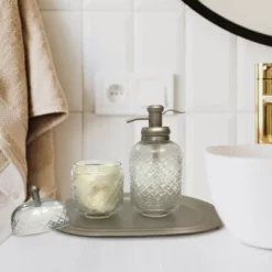 Set Of 3 Emory Vintage Glass Plated Soap Pump & Q-tip Jar Set With Vanity Tray Pewter - Nu Steel -Bathroom Accessories Store GUEST c38e656b 2c62 4895 881b e8b41825eb8a