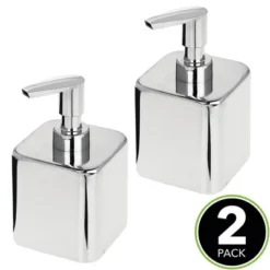 MDesign Compact Square Metal Refillable Soap Dispenser Pump, 2 Pack