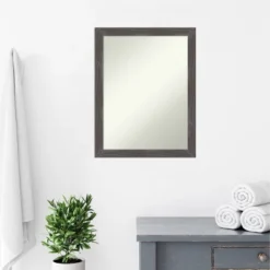 21" X 27" Non-Beveled Woodridge Rustic Gray Wood Bathroom Wall Mirror - Amanti Art -Bathroom Accessories Store GUEST c93fa924 a9e1 4ad1 8e8b dd860ed564eb