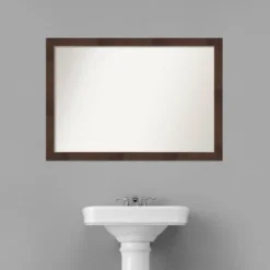 39" X 27" Non-Beveled Wildwood Brown Narrow Bathroom Wall Mirror - Amanti Art -Bathroom Accessories Store GUEST c9f235ba 08eb 495b 8c8c f677413d7164
