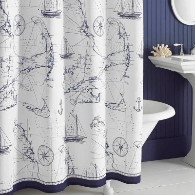 72"X72" Cape Island Shower Curtain Navy - City Scene 3 72"X72" Cape Island Shower Curtain Navy - City Scene