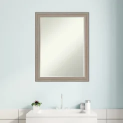 Amanti Art Curve Greywash Petite Bevel Wood Bathroom Wall Mirror 27 X 21 In. -Bathroom Accessories Store GUEST d28c0101 92d0 4b2b 9ad1 93c210234f18