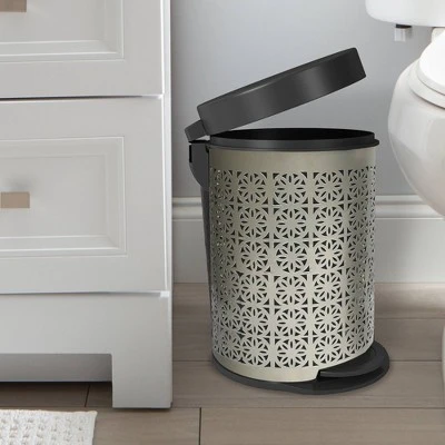 Laser Cut Pewter Step Garbage Trash Can & Toilet Brush Holder With Lid Pewter - Nu Steel 6 Laser Cut Pewter Step Garbage Trash Can & Toilet Brush Holder With Lid Pewter - Nu Steel - Image 4