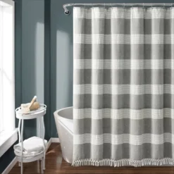 Tucker Stripe Yarn Dyed Cotton Knotted Tassel Shower Curtain - Lush Décor -Bathroom Accessories Store GUEST d303a973 a71a 418d 98c8 48af6e1bbf34