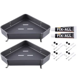 Unique Bargains Bath Corner Shower Shelves Adhesive Caddy With Hooks Drill For Bathroom 9.57"x9.57"x1.97" 2 Sets -Bathroom Accessories Store GUEST d446929f 5390 43cf 8484 37d5ffa0eeb2