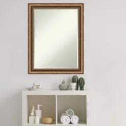 Amanti Art Manhattan Bronze Narrow Petite Bevel Wood Bathroom Wall Mirror 28 X 22 In. -Bathroom Accessories Store GUEST d9a31e47 58c5 48d0 8419 ba06725a442a